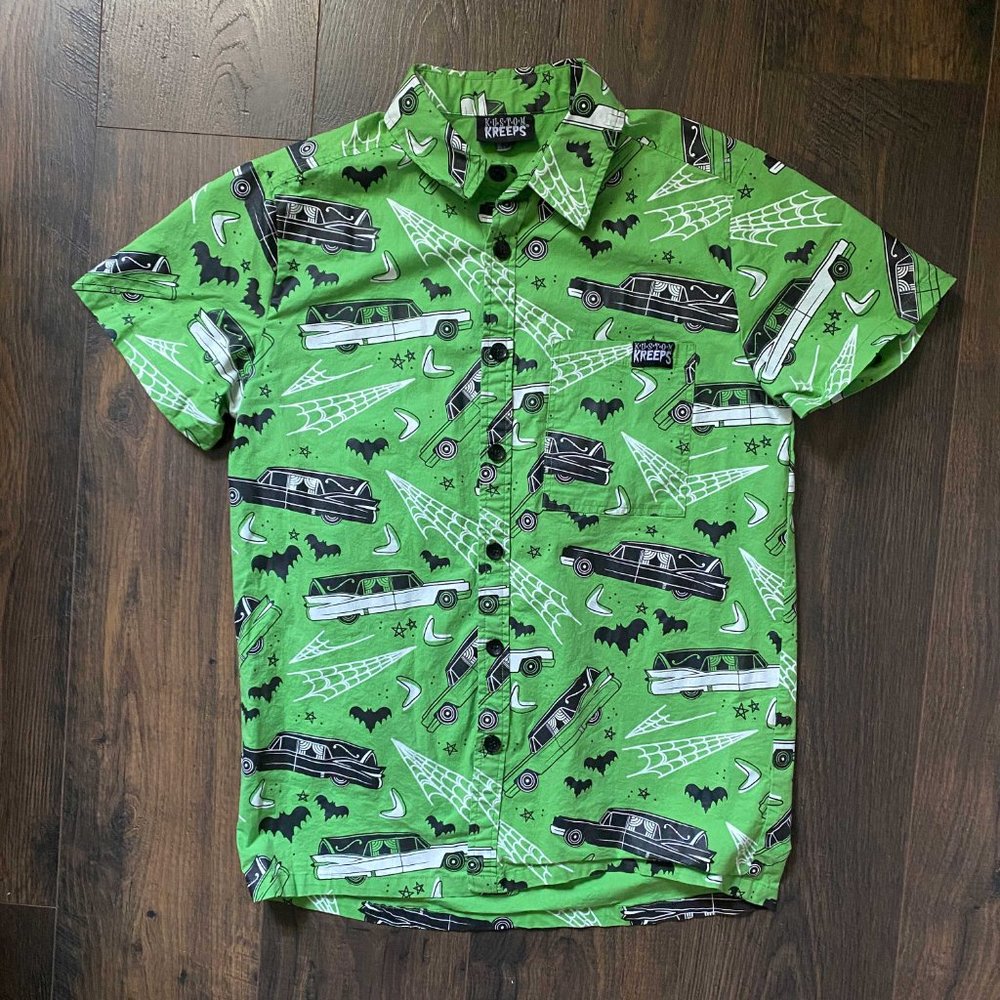 Kustom Kreeps / Sourpuss Hearse Hawaiian Short Sleeved Button Up Shirt Goth